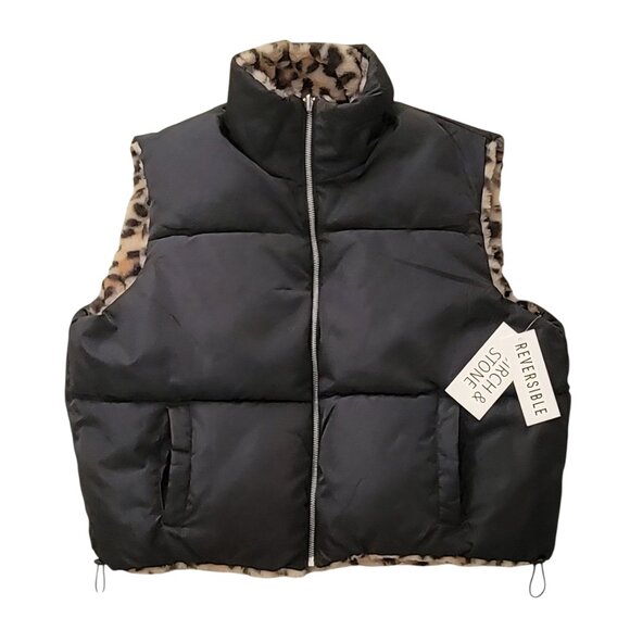 Birch & Stone Reversible Faux Fur Leopard Print Puffer Vest NEW Size Large - Picture 3 of 11
